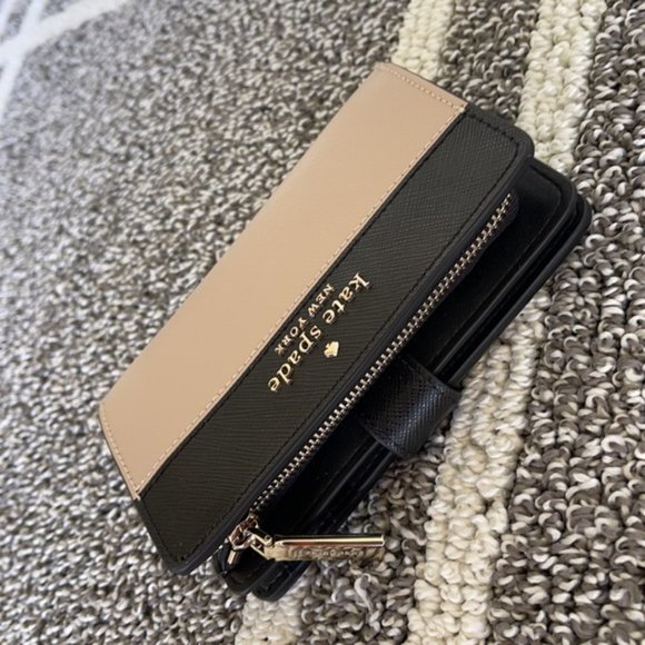 Kate Spade Staci Colorblock Medium Compact Bifold Wallet Warm Beige Multi - Picture 4 of 16